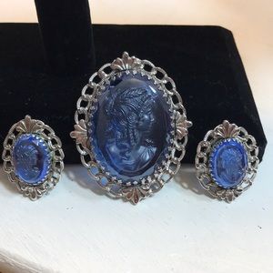 REDUCED! Whiting & Davis Blue and Silver Brooch Set